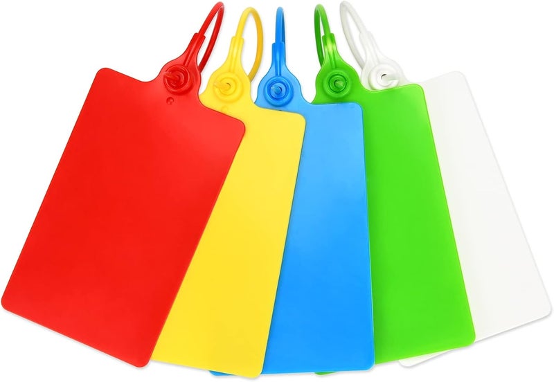 LeadSeals 100 Plastic Tags Shipping Tags Water Proof Tags for Labeling Shipping Labels Security Seals Writable Marker Ties Hanging Tags Storage Tag with One Marker Pen (Mixed 5 Color) - Image 1